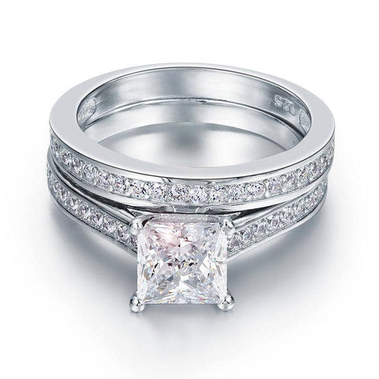 Princess cut 2-pcs wedding engagement ring set